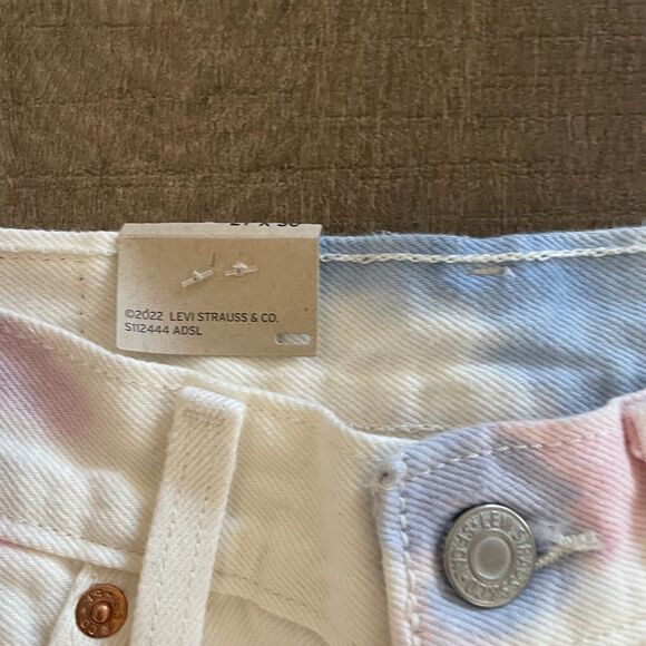NWT Levi's 501 Jeans Denim Y2K Women Size 27x30 White Tie Dye Denim‎ Button Fly - Picture 7 of 16